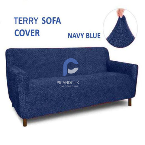 Premium Terry Sofa Cover - Navy Blue