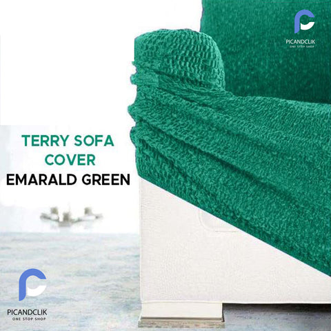 Premium Terry Sofa Cover - Emarald Green