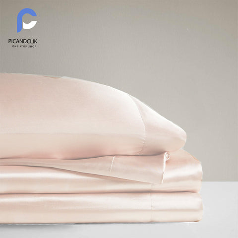 3Pcs Satin Silk Bed Set -Light Peach Color