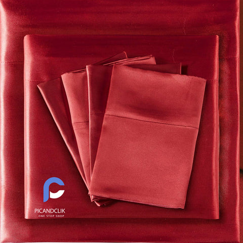 3Pcs Satin Silk Bedsheet - Red Color