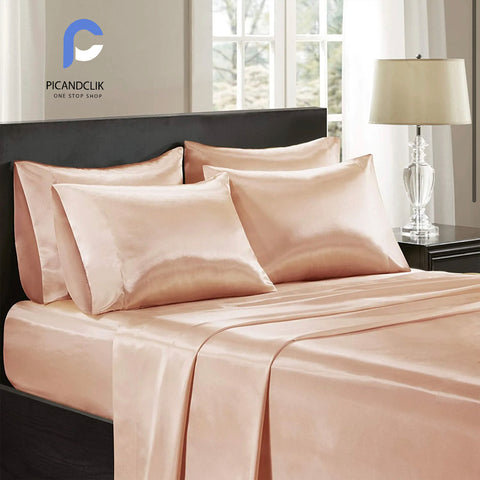 3Pcs Satin Silk Bed Set - Peach Color
