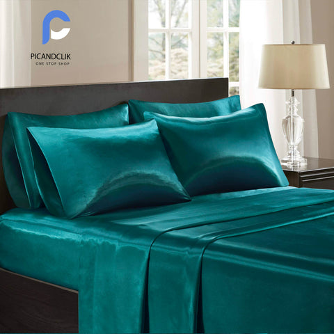 3Pcs Silk Bedsheet - Teal Color