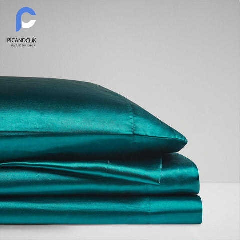 3Pcs Silk Bedsheet - Teal Color