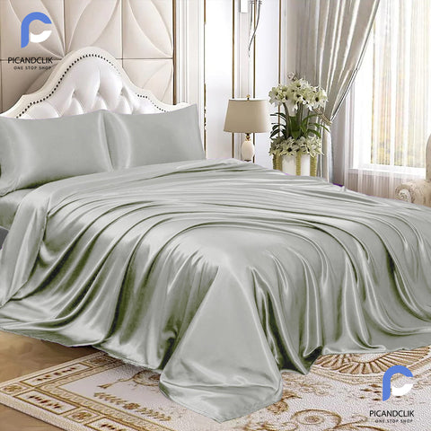 3pcs Satin Silk Bedsheet - Silver Color
